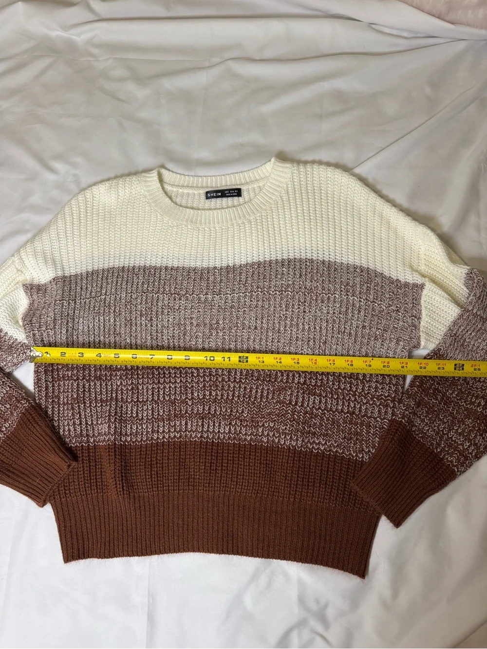 SHEIN Cream and Brown Striped Crewneck Acrylic Sweater, Women’s Small